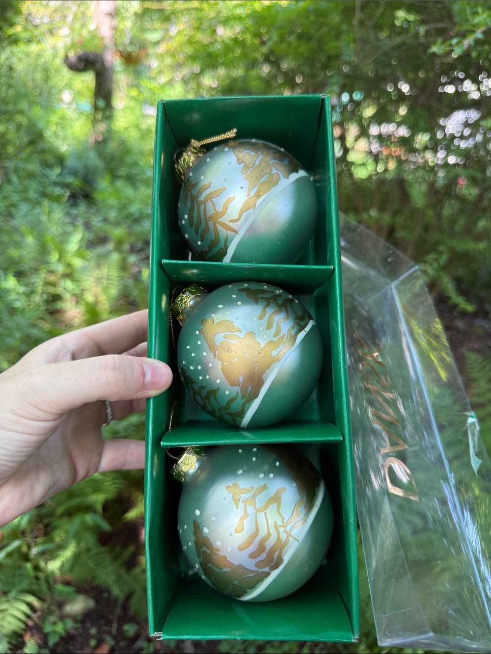 Dansk Emerald Green and Gold Hand-Painted Glass Ornament Set - 3 Pack